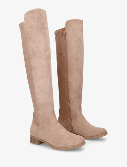 Bottes plates en suédine et tissu - Taupe - 4