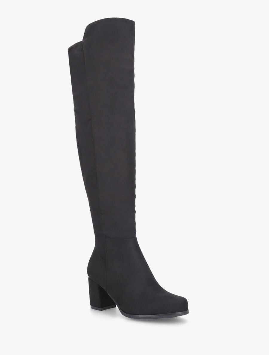 Bottes en suédine à talon épais - Noir - 2
