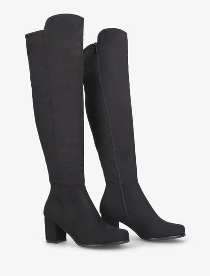 Bottes en suédine à talon épais - Noir - 4