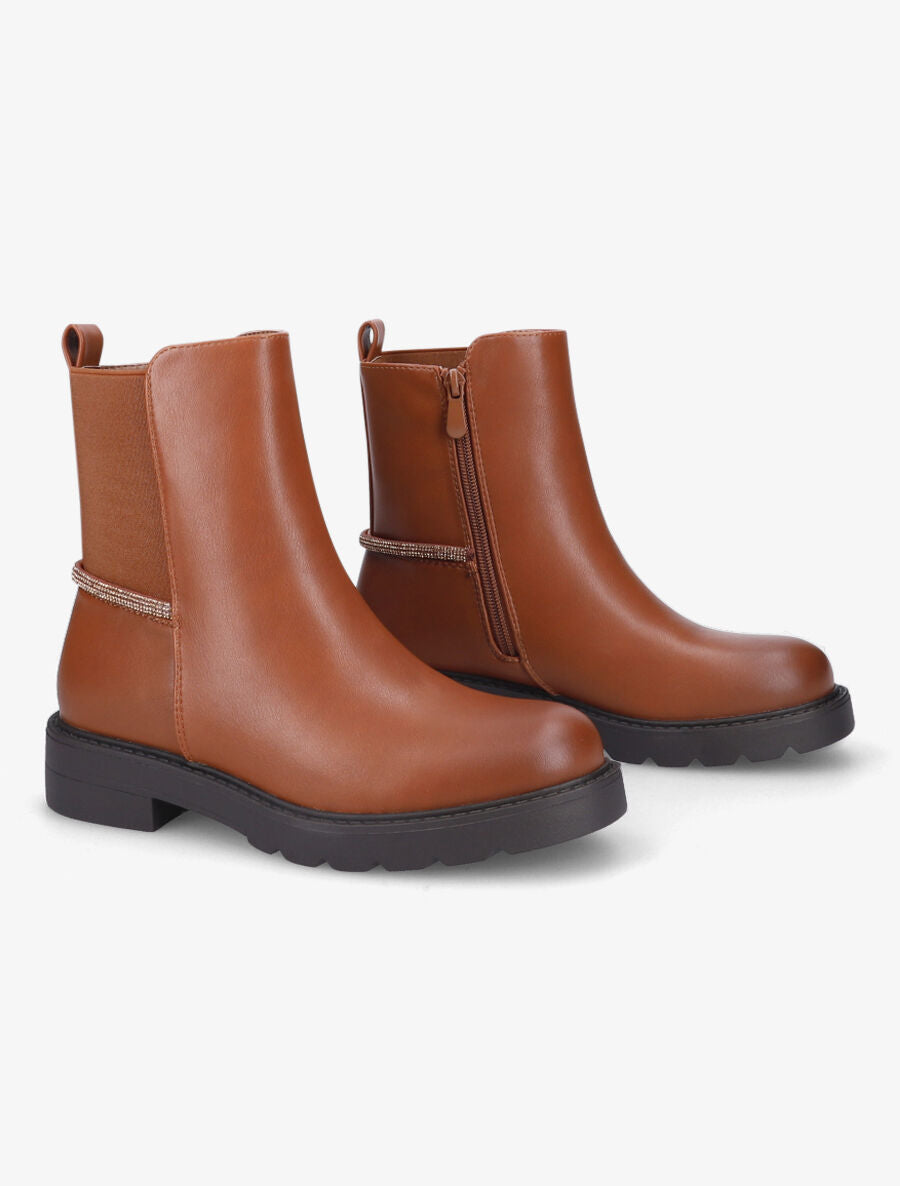 Bottines à liseré strassé - Camel - 4