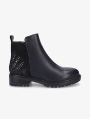 Bottines bi-matière et paillettes - Noir - 1