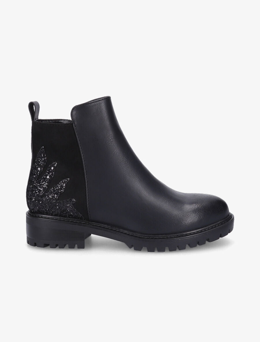 Bottines bi-matière et paillettes - Noir - 1