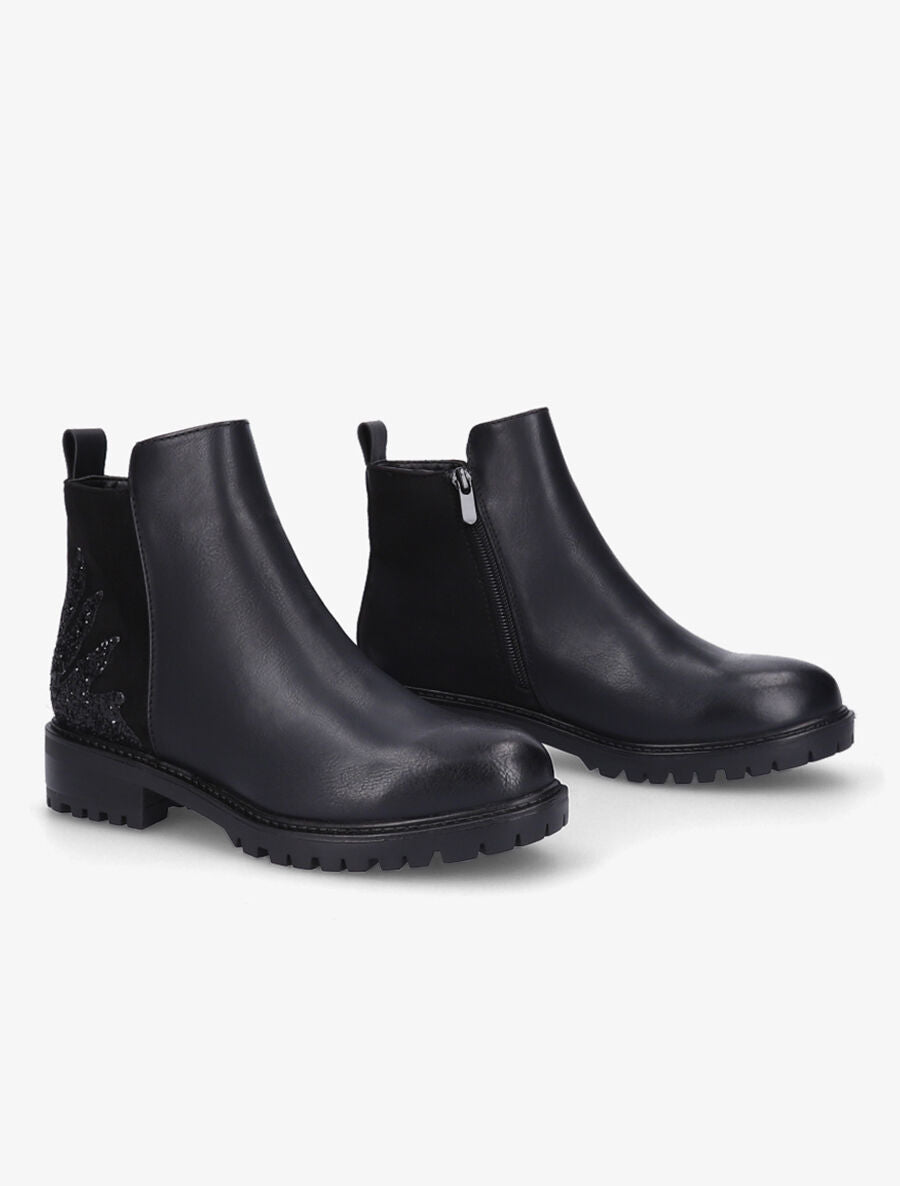 Bottines bi-matière et paillettes - Noir - 4