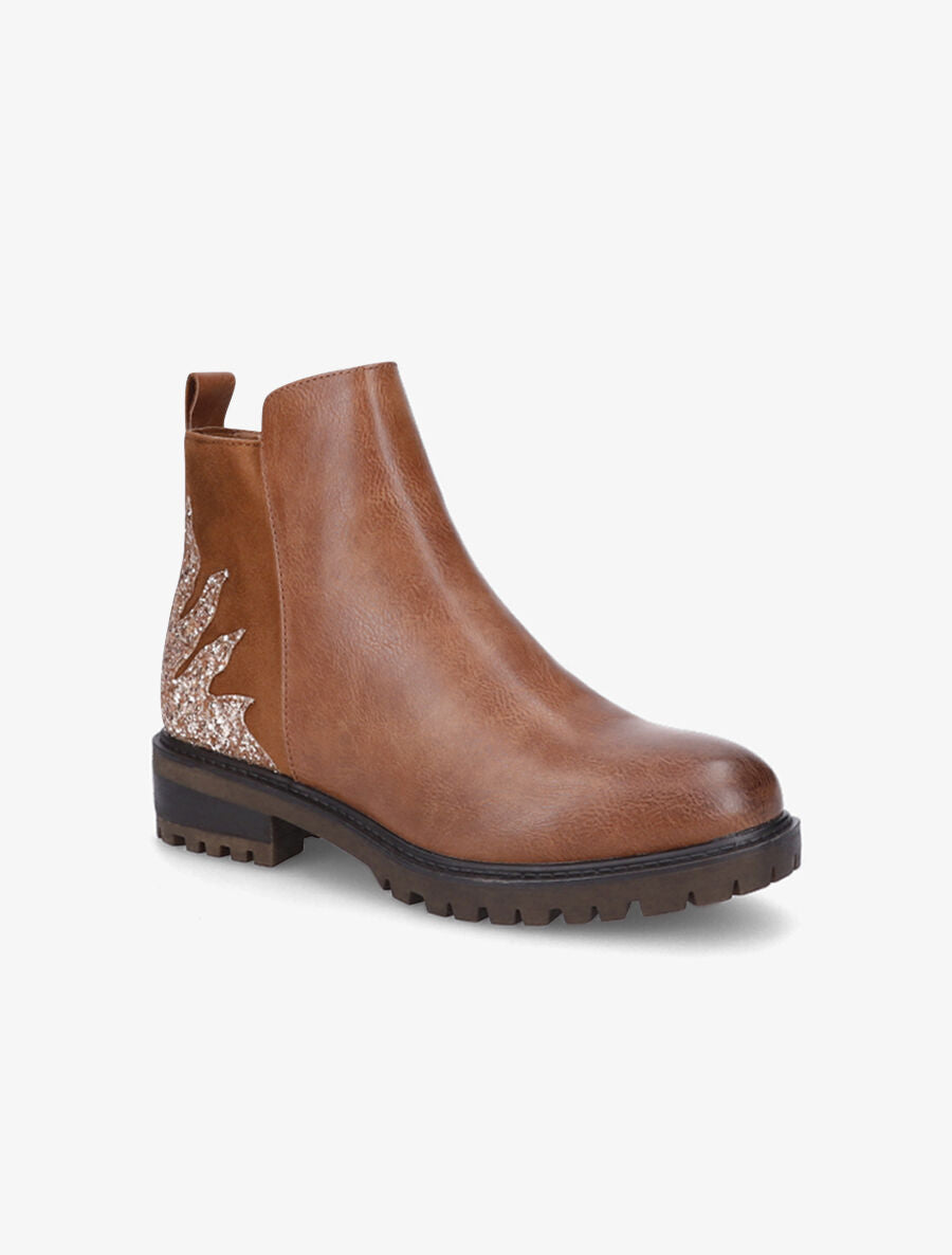 Bottines bi-matière et paillettes - Camel - 2