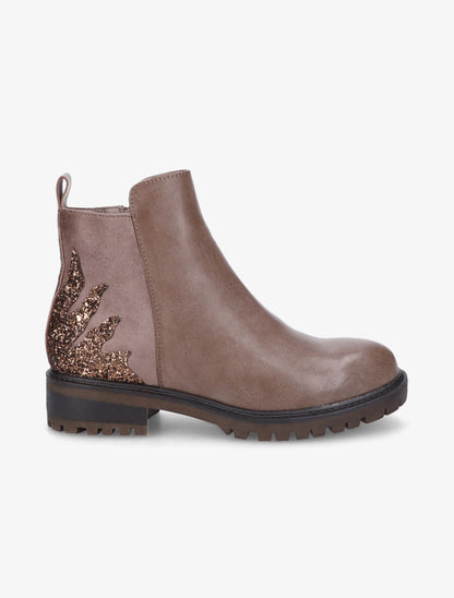 Bottines bi-matière et paillettes - Taupe - 1