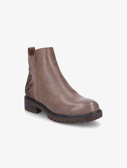 Bottines bi-matière et paillettes - Taupe - 2