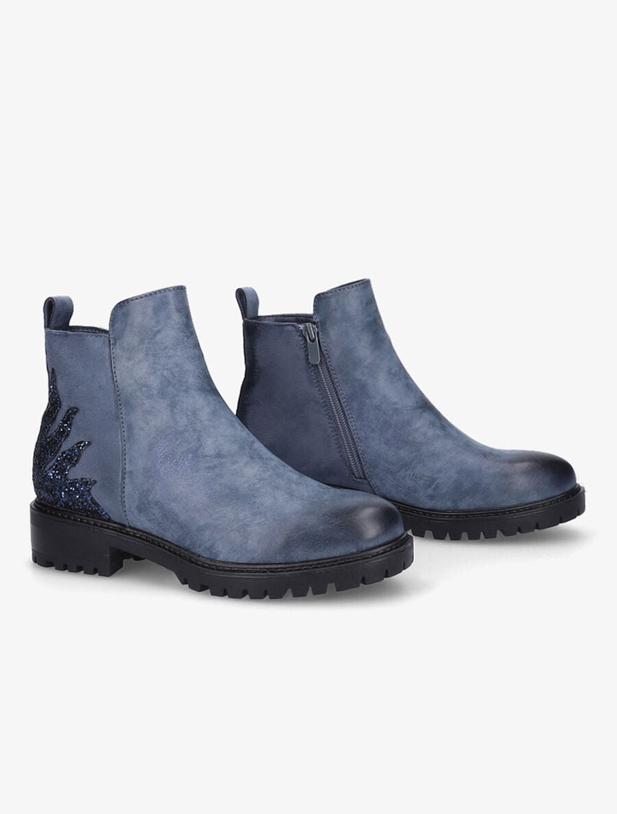 Bottines bi-matière et paillettes - Bleu - 4