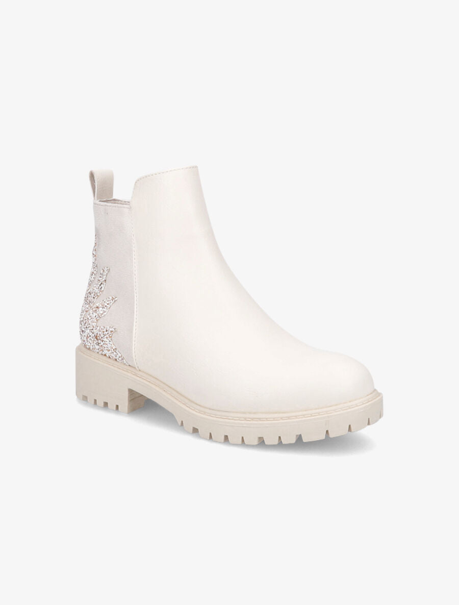 Bottines bi-matière et paillettes - Beige - 2