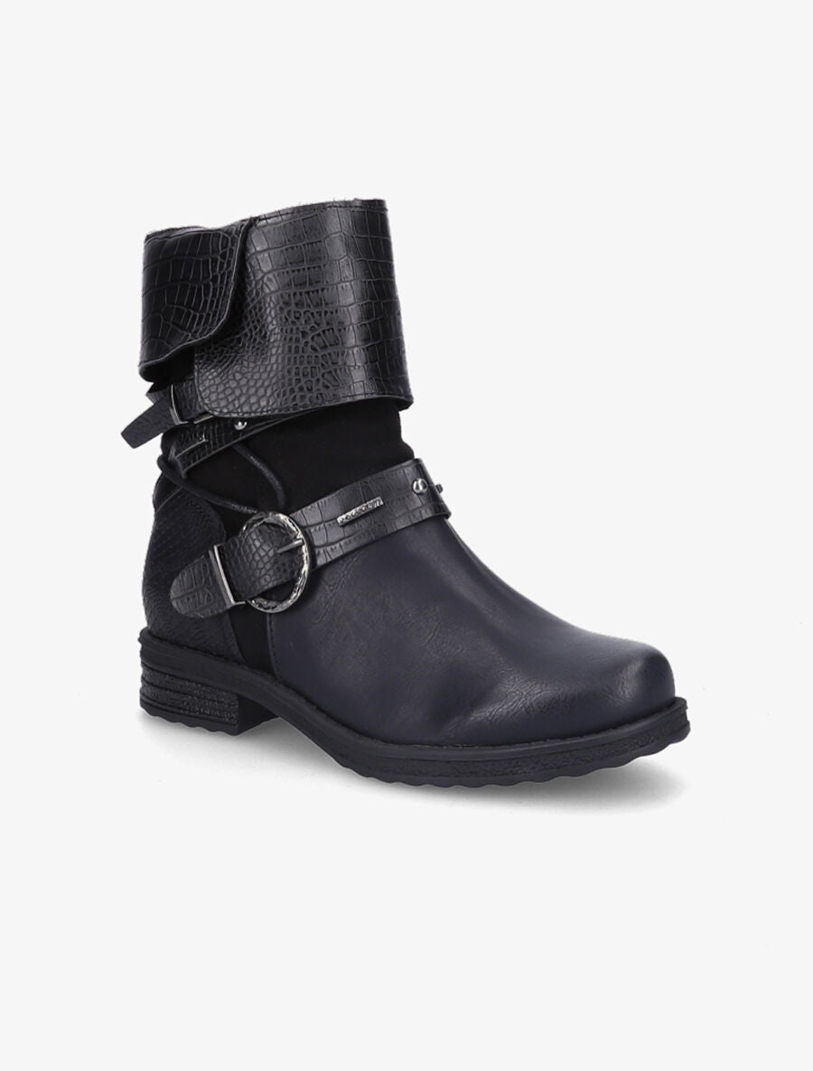 Bottines à revers effet croco - Noir - 2