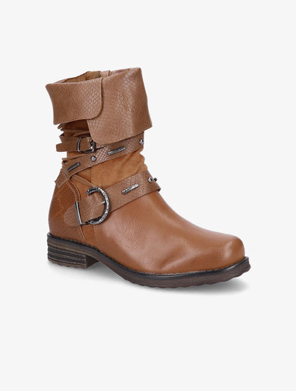 Bottines à revers effet croco - Camel - 2