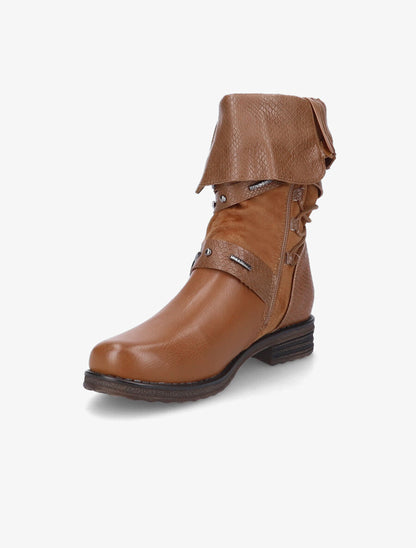 Bottines à revers effet croco - Camel - 3