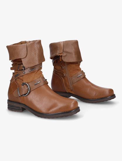 Bottines à revers effet croco - Camel - 4