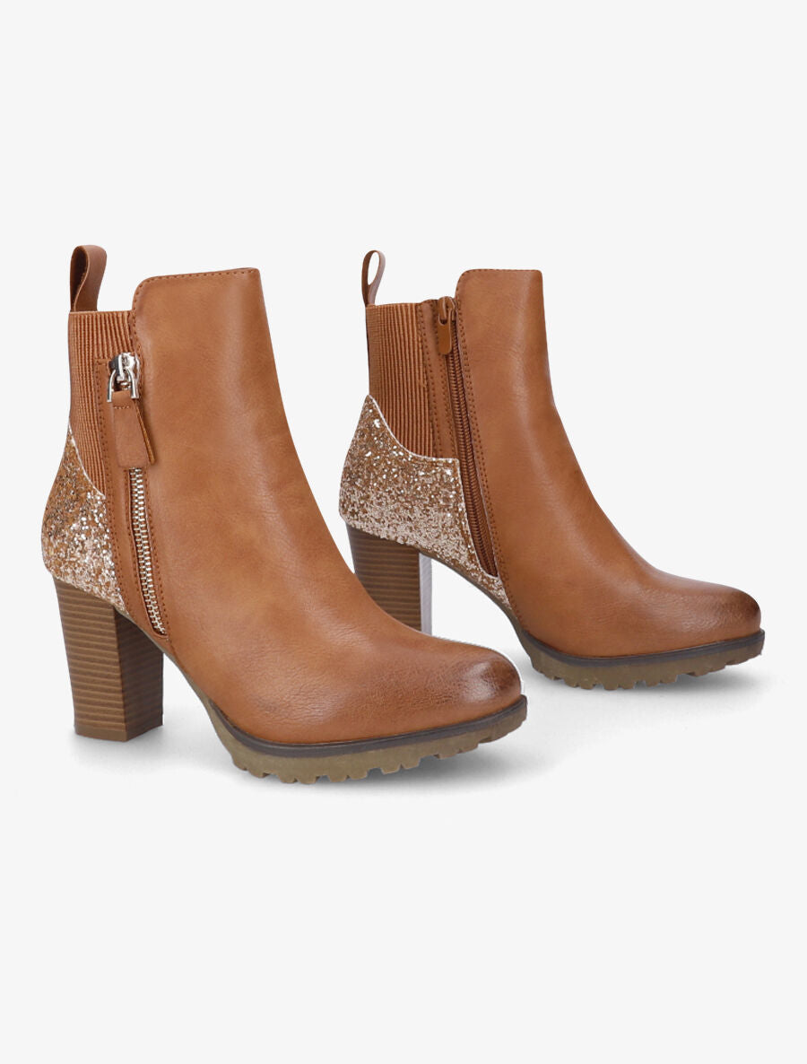 Bottines à contrefort pailleté - Camel - 4