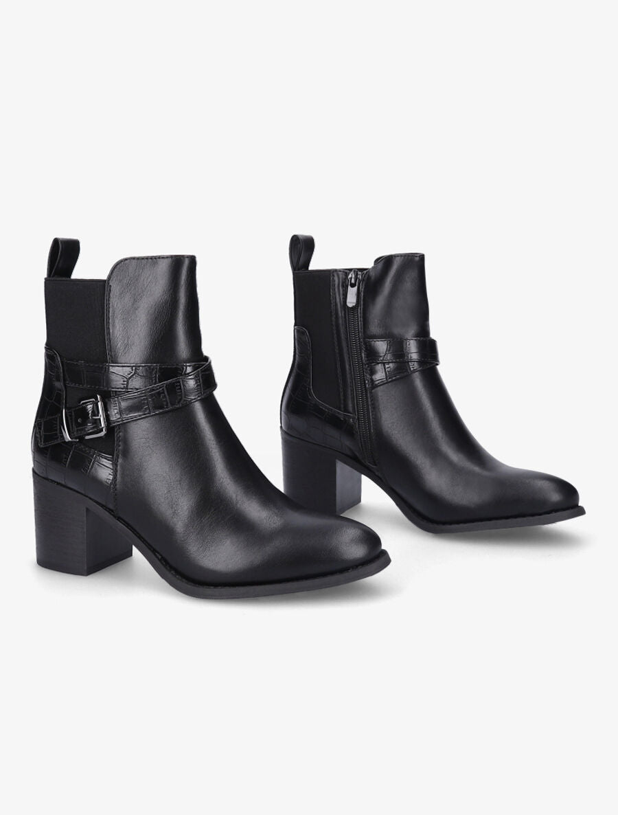 Bottines à contrefort croco - Noir - 4