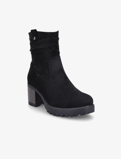 Bottines montantes en suédine plissées - Noir - 2