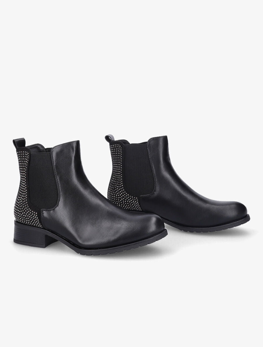 Chelsea boots en simili à contrefort à strass - Noir - 4