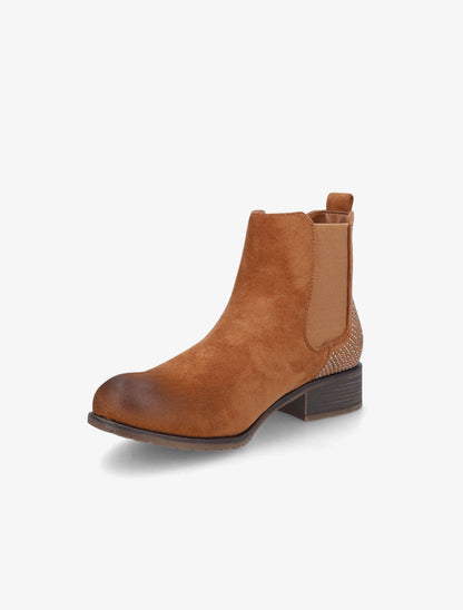 Chelsea boots en suédine à contrefort à strass - Camel - 3