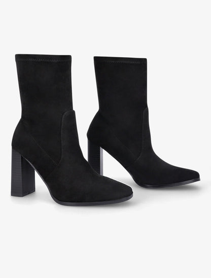 Bottines montantes en suédine à talon haut - Noir - 4