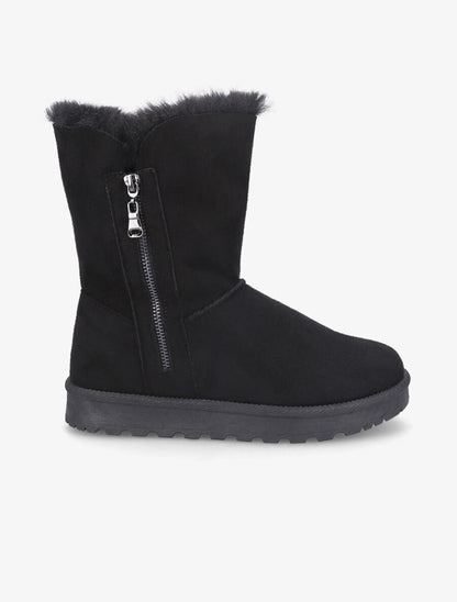 Boots fourrées en suédine et à zip - Noir - 5