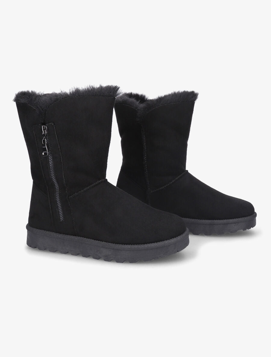 Boots fourrées en suédine et à zip - Noir - 4