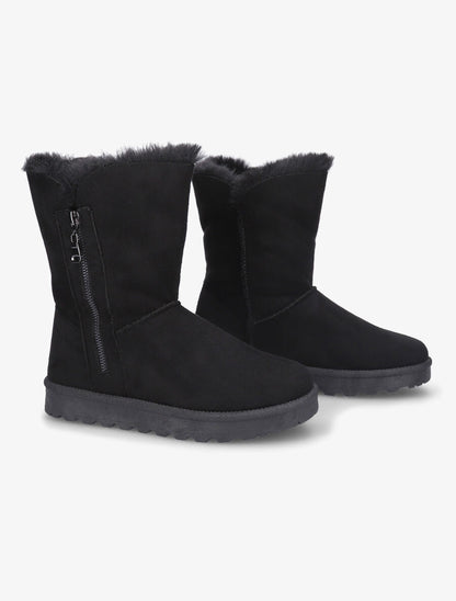 Boots fourrées en suédine et à zip - Noir - 4