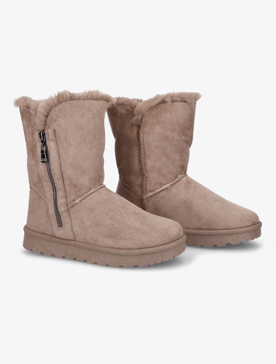 Boots fourrées en suédine et à zip - Taupe - 4