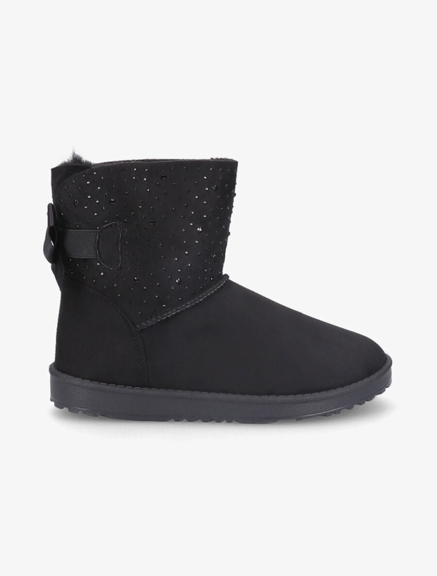 Boots fourrées en suédine à strass - Noir - 5
