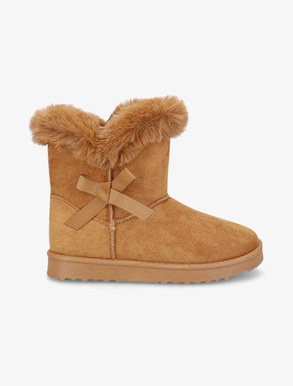 Boots fourrées à noeud - Camel - 1
