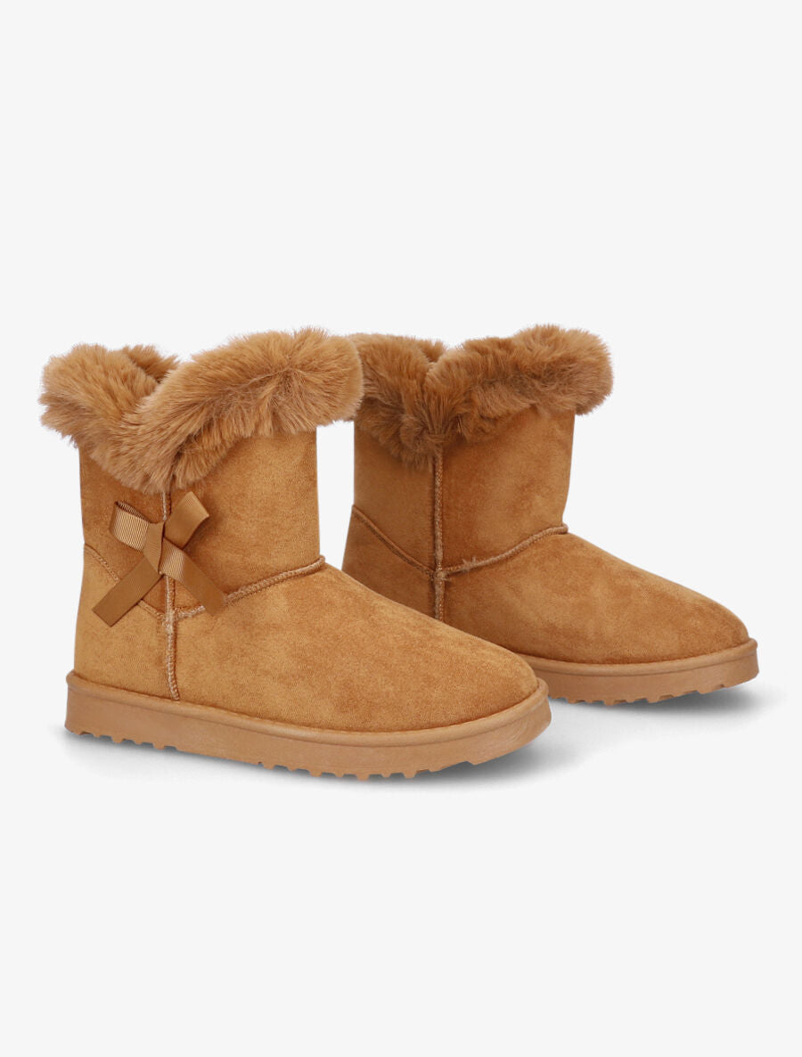 Boots fourrées à noeud - Camel - 4