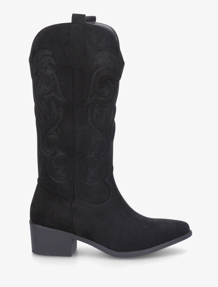 Bottes style santiags en suédine - Noir - 5