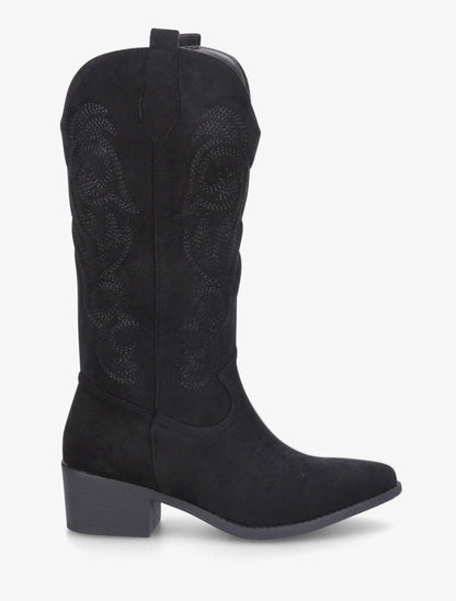 Bottes style santiags en suédine - Noir - 5