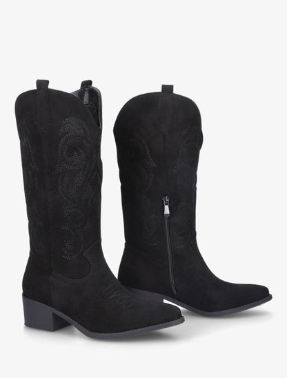 Bottes style santiags en suédine - Noir - 4