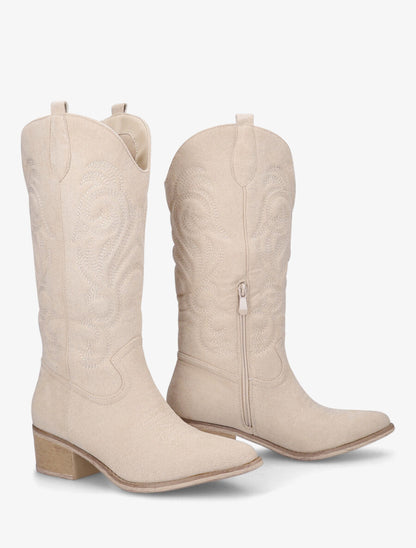 Bottes style santiags en suédine - Beige - 4
