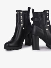 Bottines à talon ornées de perles et clous - Noir - 1