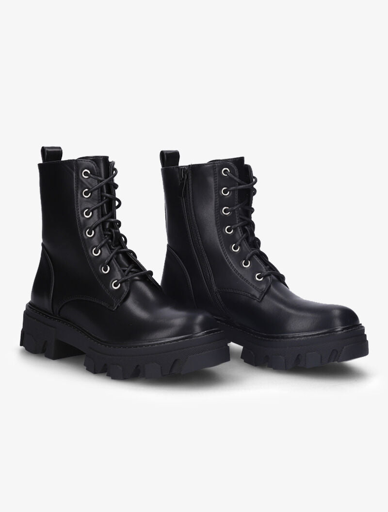 Bottines montantes à gros crans stylisés - Noir - 1