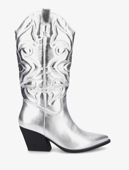 Bottes à talons style santiags - Argent - 1