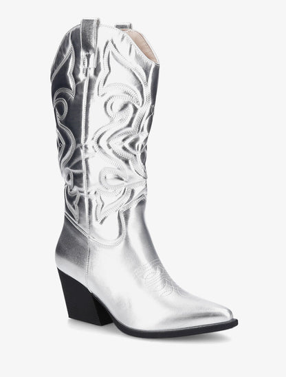 Bottes à talons style santiags - Argent - 2