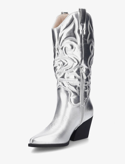 Bottes à talons style santiags - Argent - 3