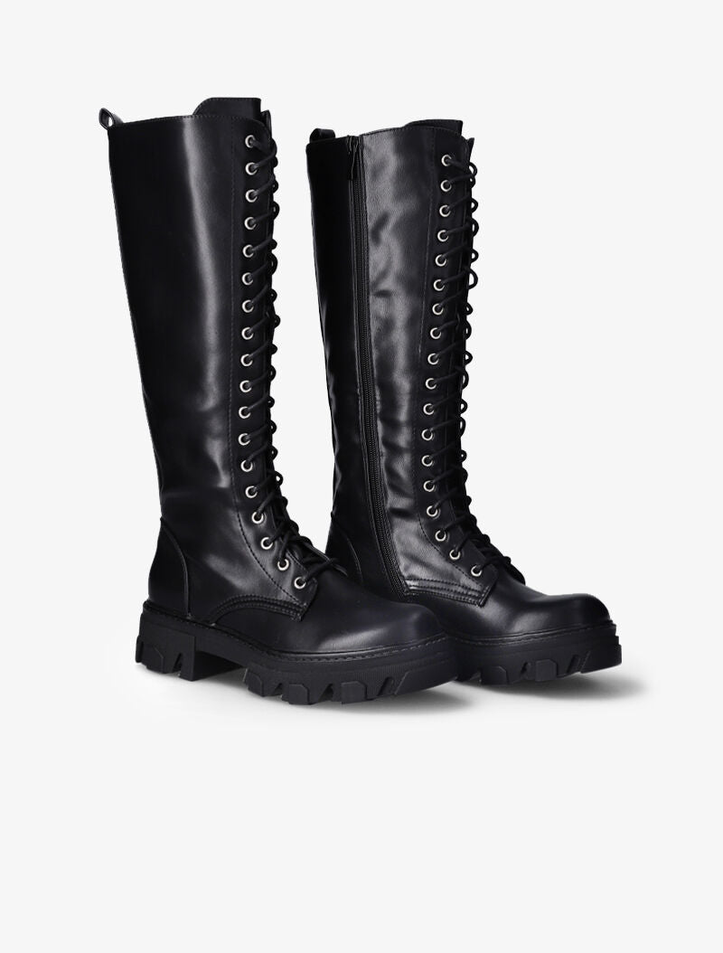 Bottes à crans stylisés et lacets - Noir - 4