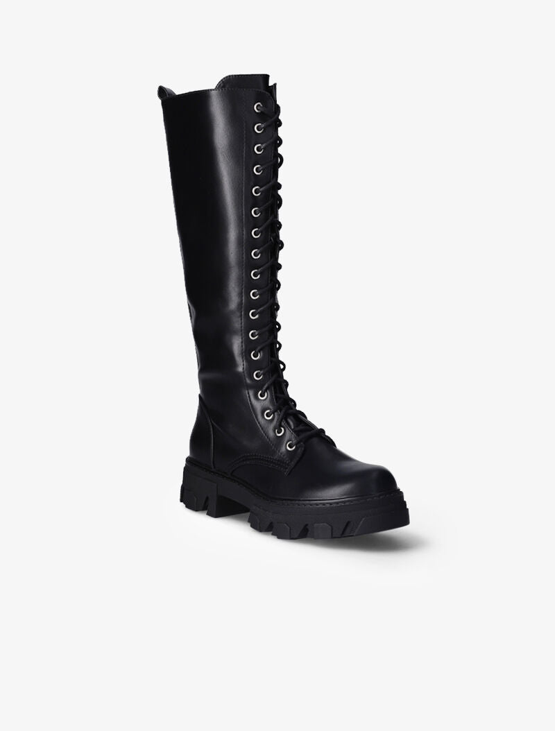Bottes à crans stylisés et lacets - Noir - 2