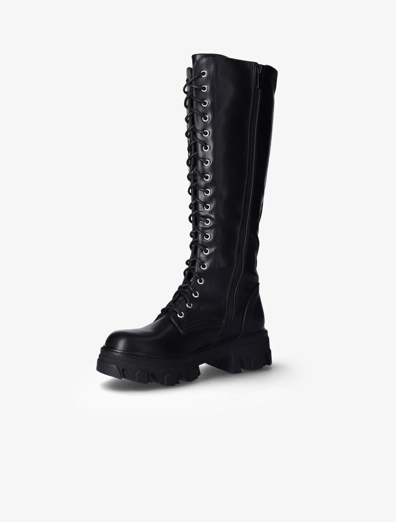 Bottes à crans stylisés et lacets - Noir - 3