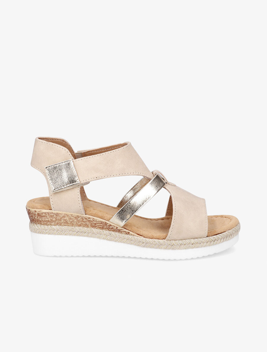 Sandales compensées à scratch - Beige - 1