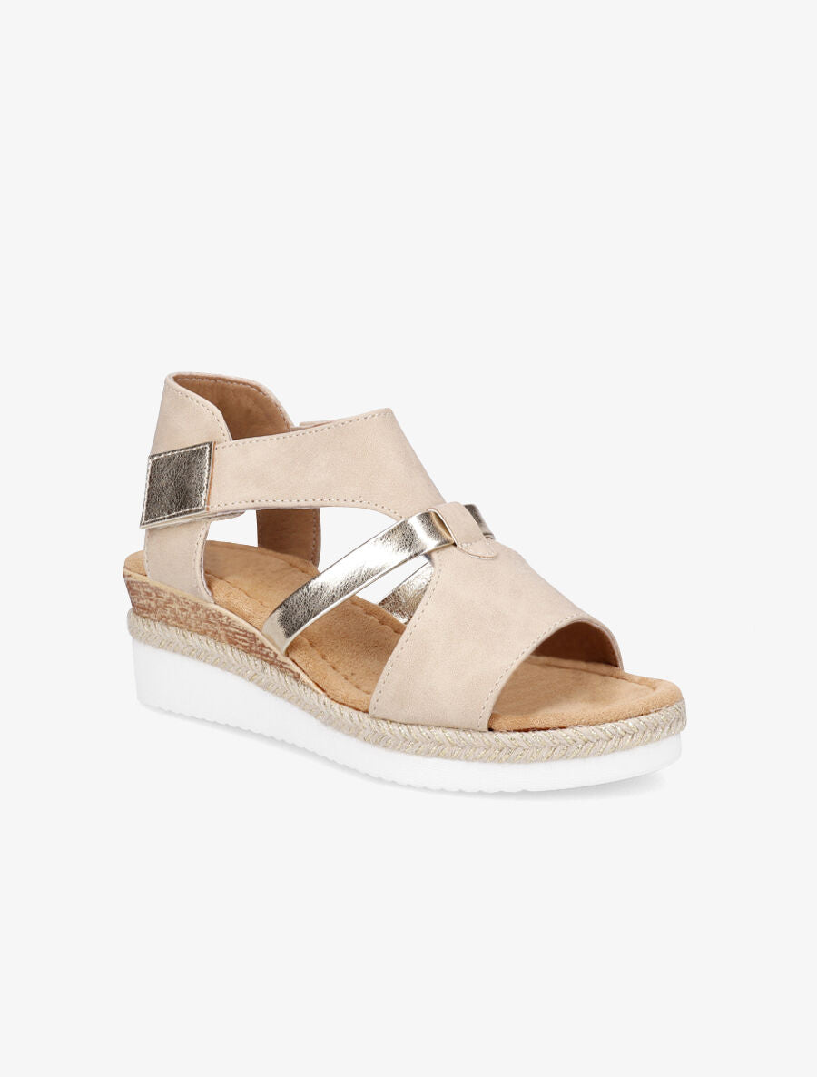 Sandales compensées à scratch - Beige - 2