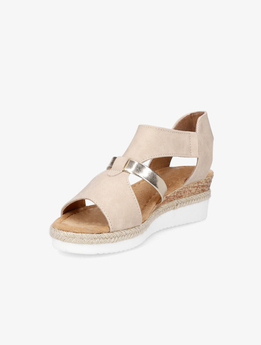 Sandales compensées à scratch - Beige - 3
