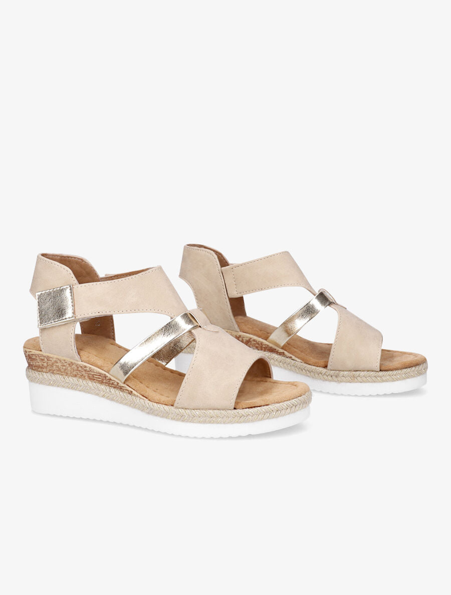 Sandales compensées à scratch - Beige - 4