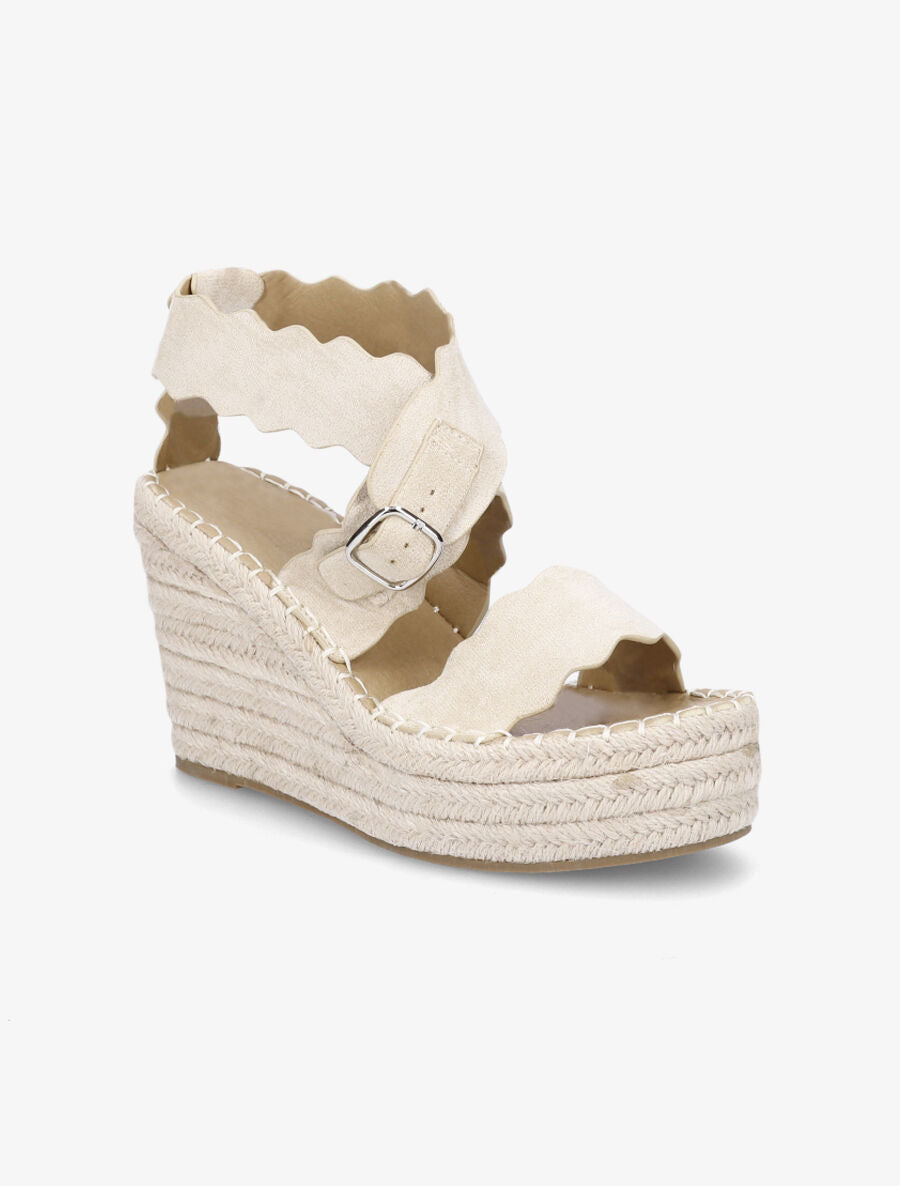 Compensées en suédine et semelle en raphia - Beige - 2