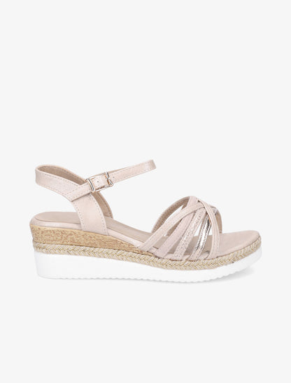 Sandales compensées en suédine - Beige - 6
