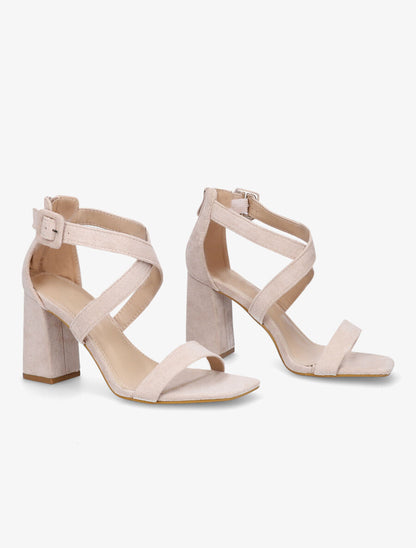 Sandales en suédine à talon haut - Beige - 4