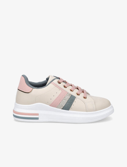 Baskets à bandes python et paillettes - Beige - 5