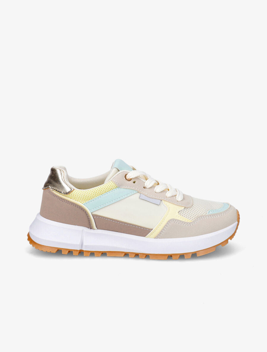Sneakers en simili à couleurs contrastantes - Beige - 1